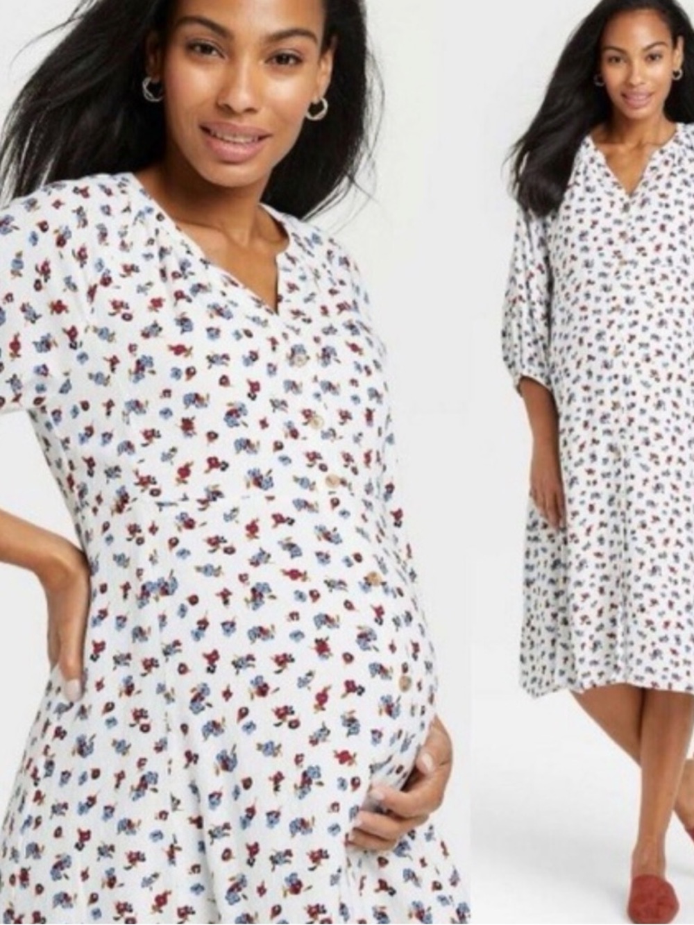 The Nines by HATCH White Floral-Print Midi Dress Maternity Size Medium - Picture 11 of 11